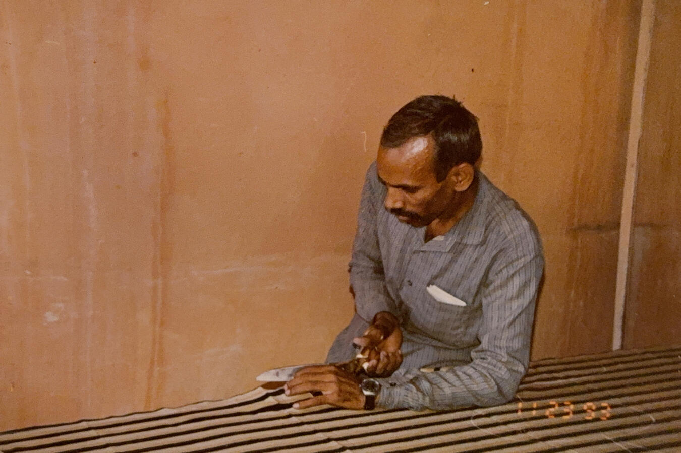 Hand-cutting block-printed fabric, 1993